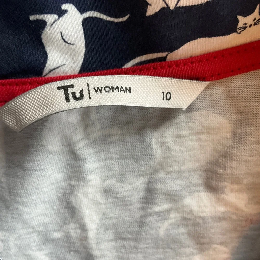 Woman's Pajama Set Women‎ Size 10 Navy Blue Cat Print 100% Cotton Long Sleeve